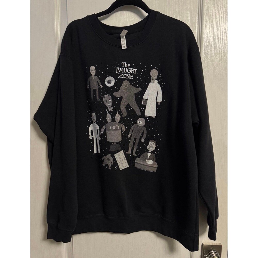NEW Zuni Twilight Zone Jersey Black Sweatshirt Alien Sasquatch Monsters Crewneck